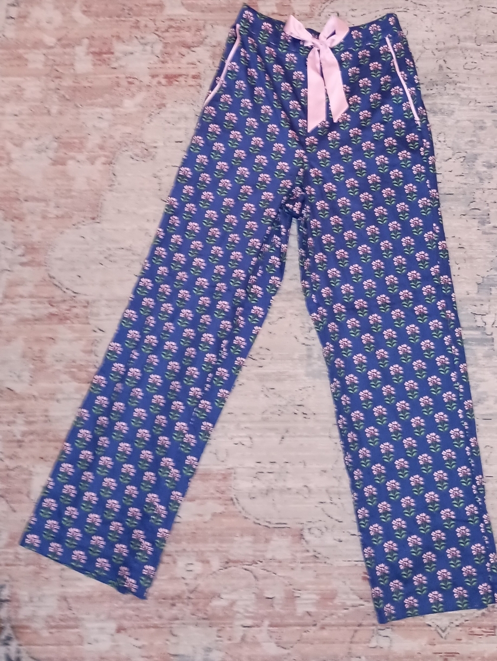 Boden Blue Pink Floral Cotton Elastic Waist Lounge Pants Size 2